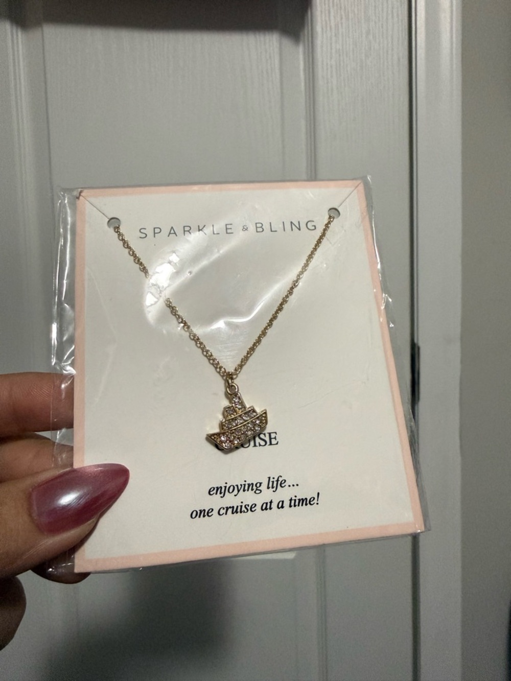Gold Crystal Boat Pendant Necklace - Women Jewelry - Picture 5 of 6